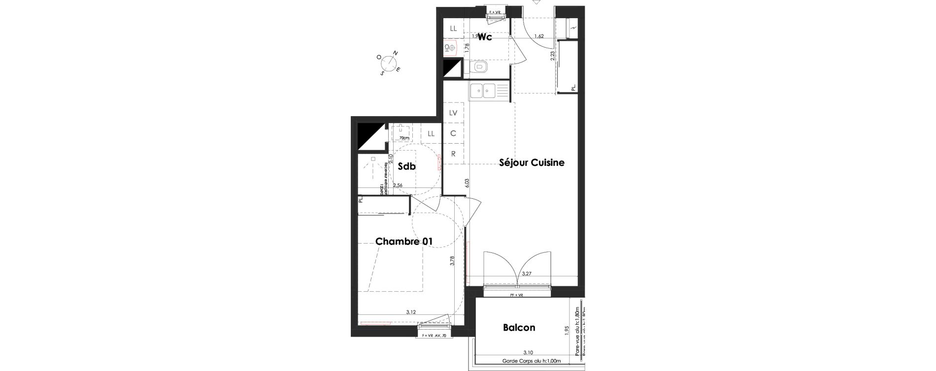 Appartement T2 de 44,35 m2 &agrave; Villenave-D'Ornon Peyrehaut - carbonnieux - trigan
