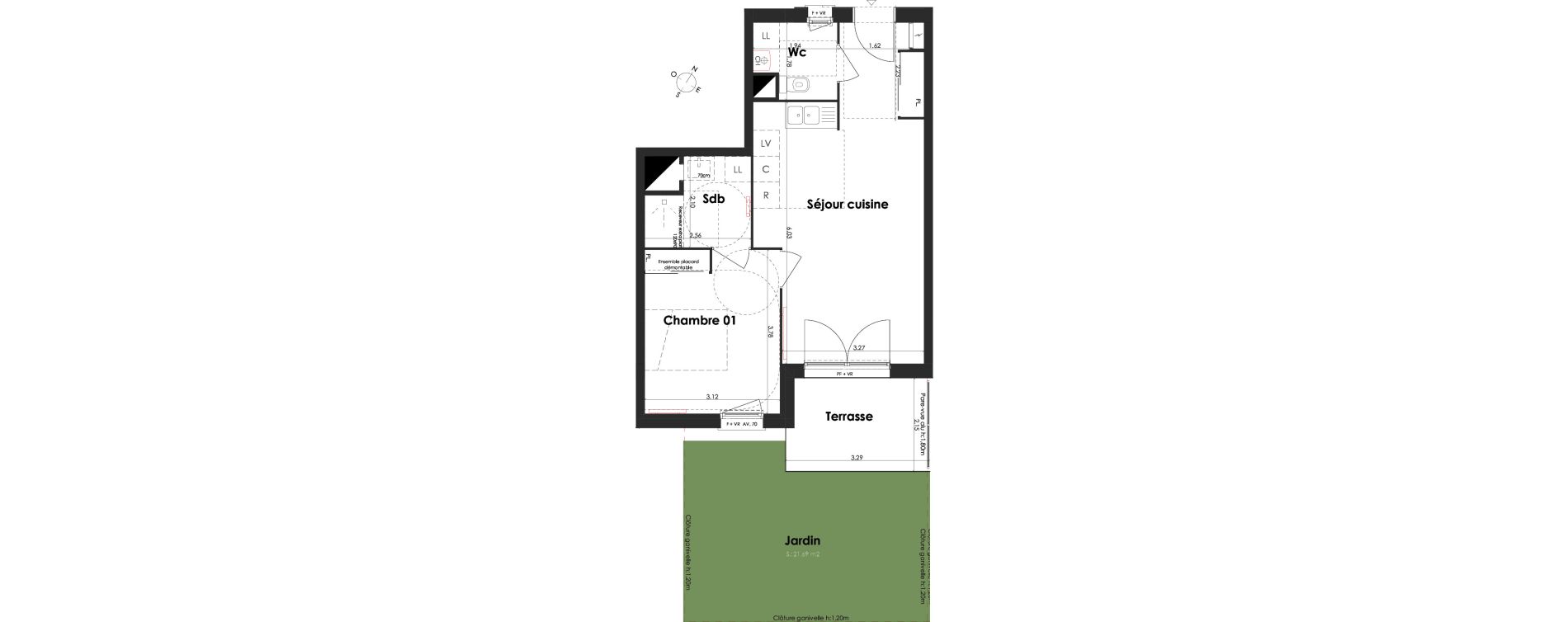 Appartement T2 de 44,35 m2 &agrave; Villenave-D'Ornon Peyrehaut - carbonnieux - trigan