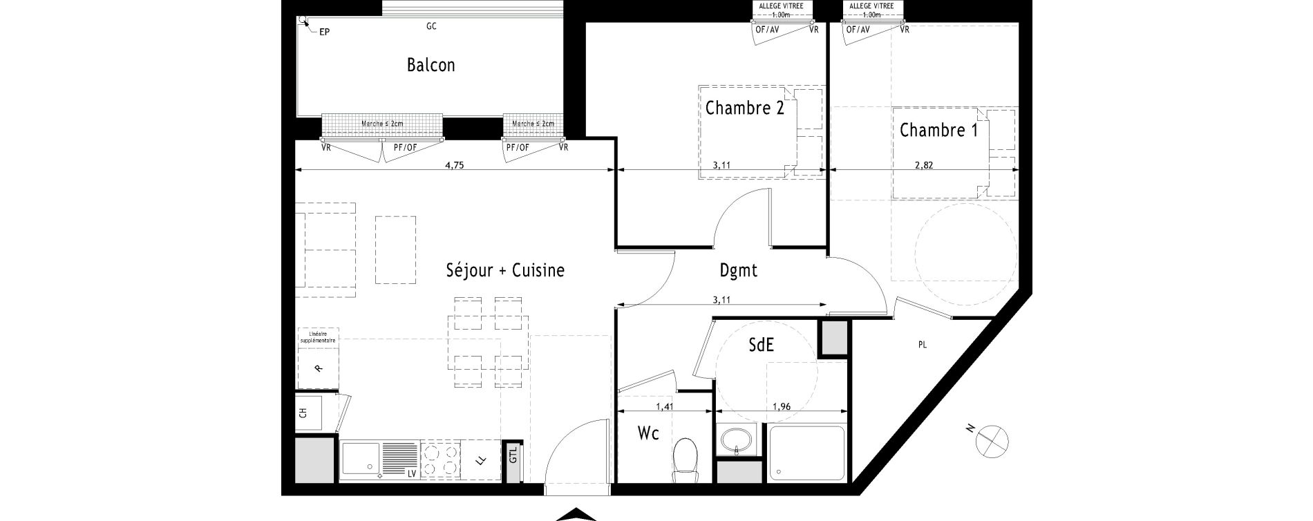 Appartement T3 de 60,33 m2 &agrave; Villenave-D'Ornon Centre