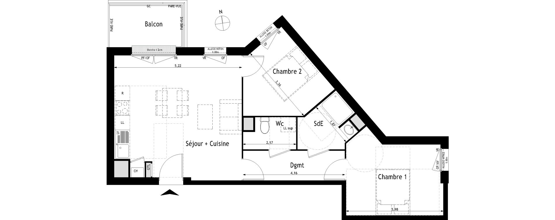 Appartement T3 de 58,38 m2 &agrave; Villenave-D'Ornon Centre