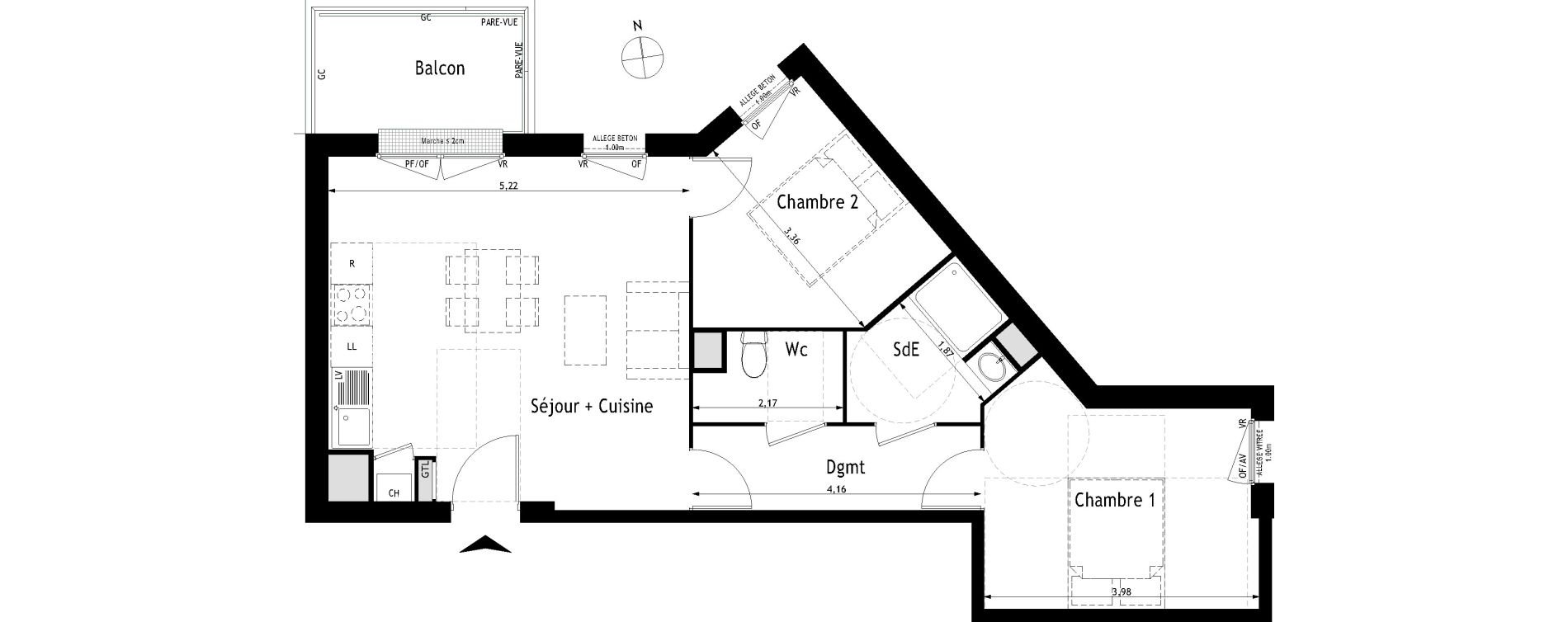 Appartement T3 de 58,38 m2 &agrave; Villenave-D'Ornon Centre