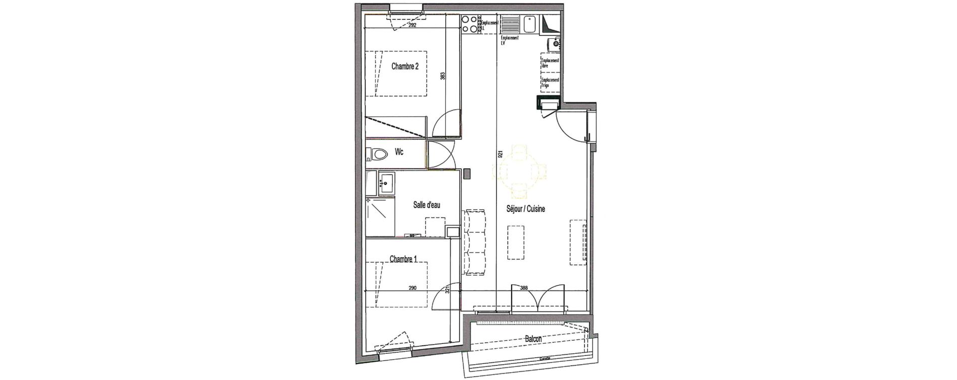 Plan appartement T3 de 67,50 m² neuf, résidence « Les Jardins de