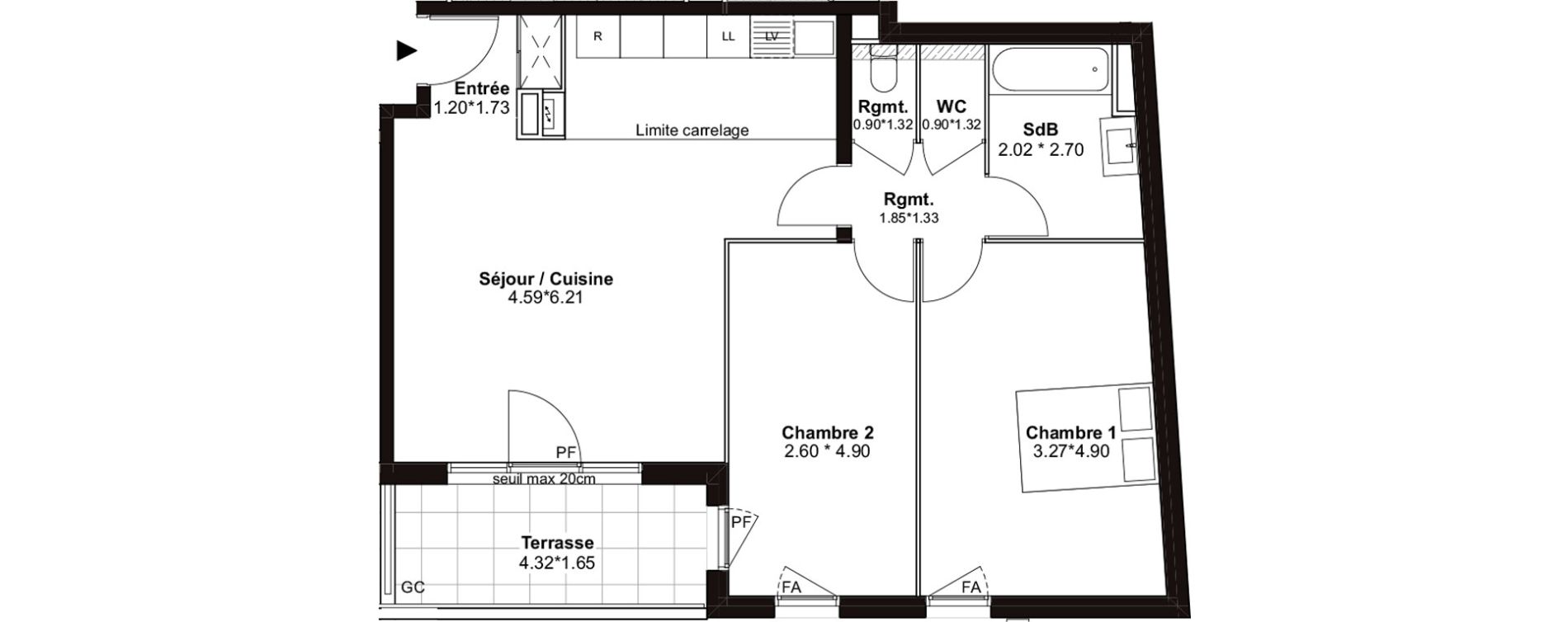 Appartement T3 de 70,93 m2 &agrave; Villenave-D'Ornon Pont de la maye