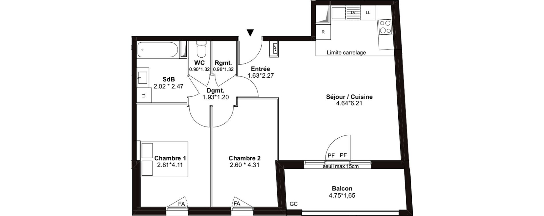 Appartement T3 de 62,28 m2 &agrave; Villenave-D'Ornon Pont de la maye