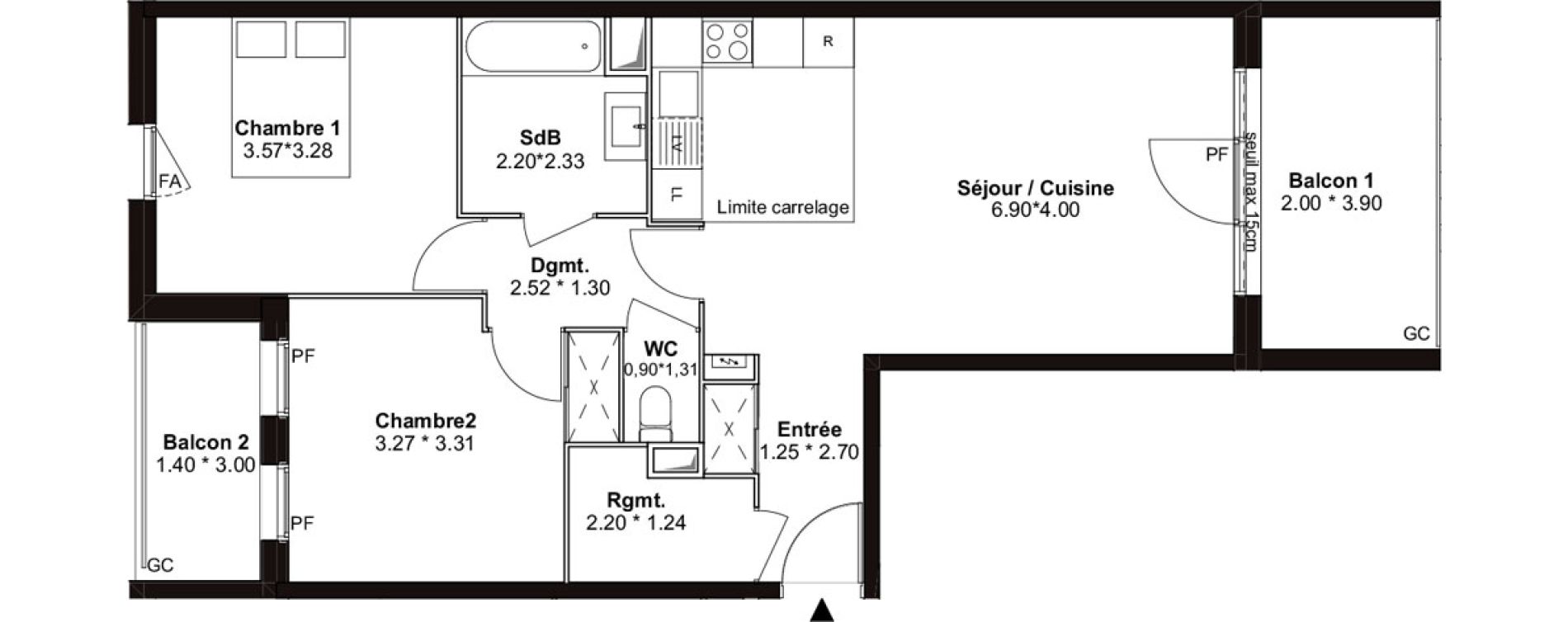 Appartement T3 de 66,39 m2 &agrave; Villenave-D'Ornon Pont de la maye