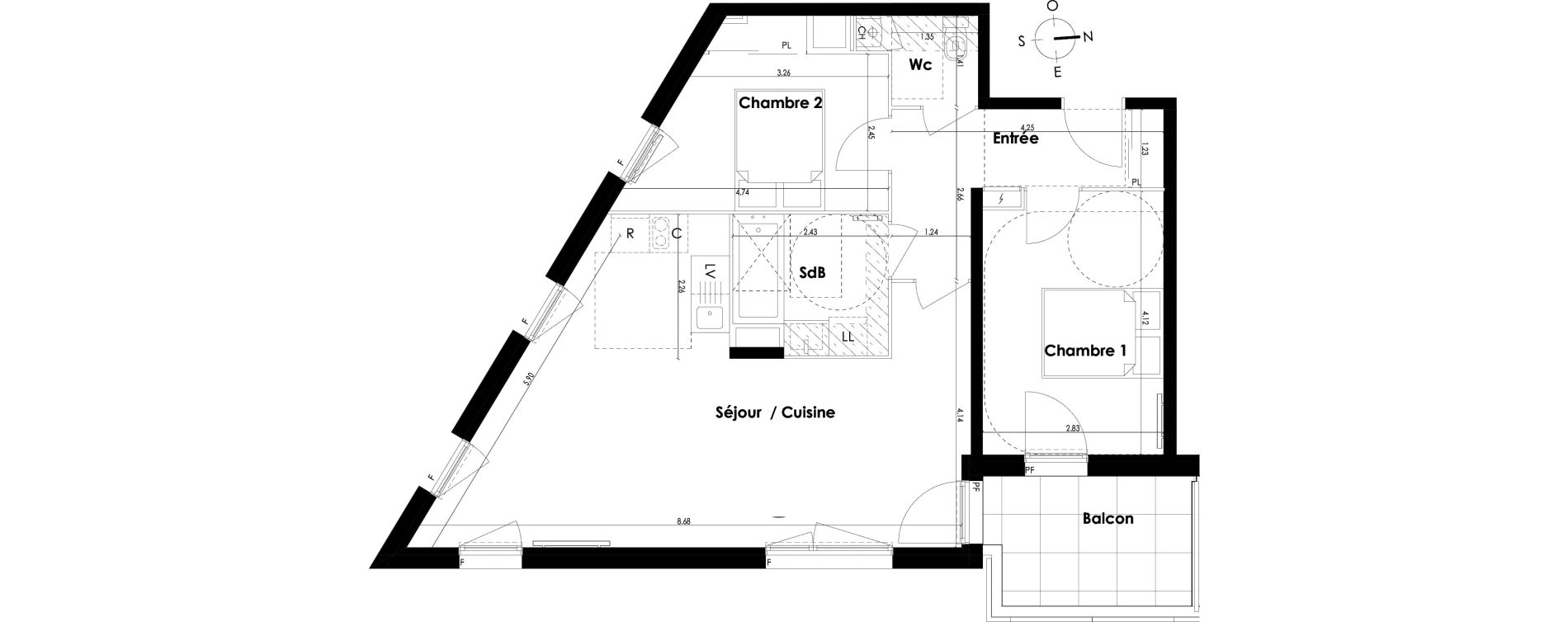 Appartement T3 de 65,89 m2 &agrave; Villenave-D'Ornon Centre