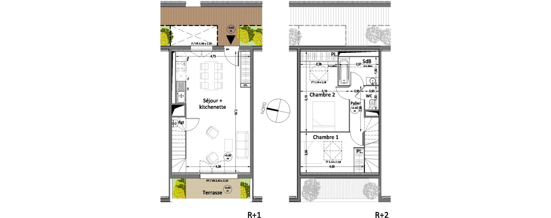 Duplex T3 de 63,25 m2 &agrave; Villenave-D'Ornon Centre
