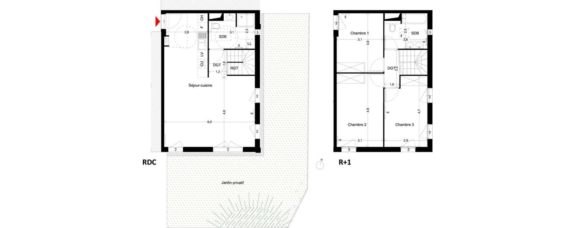 Duplex T4 de 97,00 m2 &agrave; Villenave-D'Ornon Peyrehaut - carbonnieux - trigan