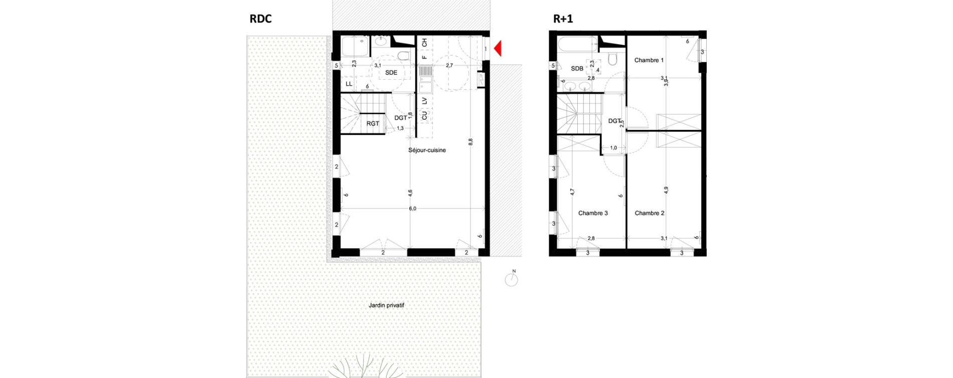 Duplex T4 de 97,10 m2 &agrave; Villenave-D'Ornon Peyrehaut - carbonnieux - trigan