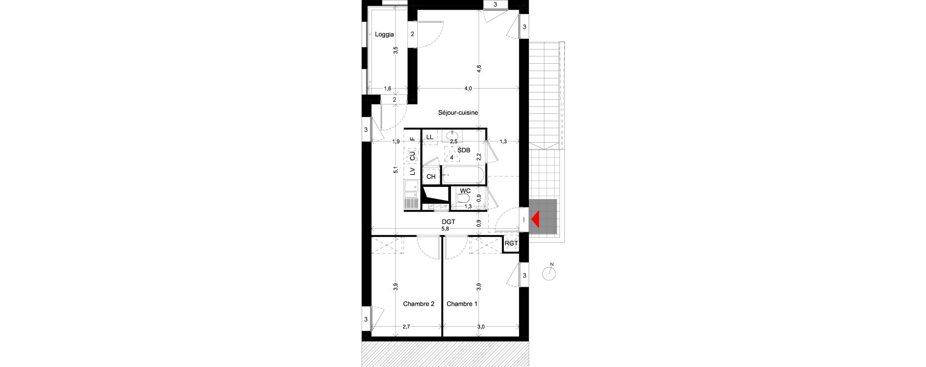 Appartement T3 de 64,60 m2 &agrave; Villenave-D'Ornon Peyrehaut - carbonnieux - trigan