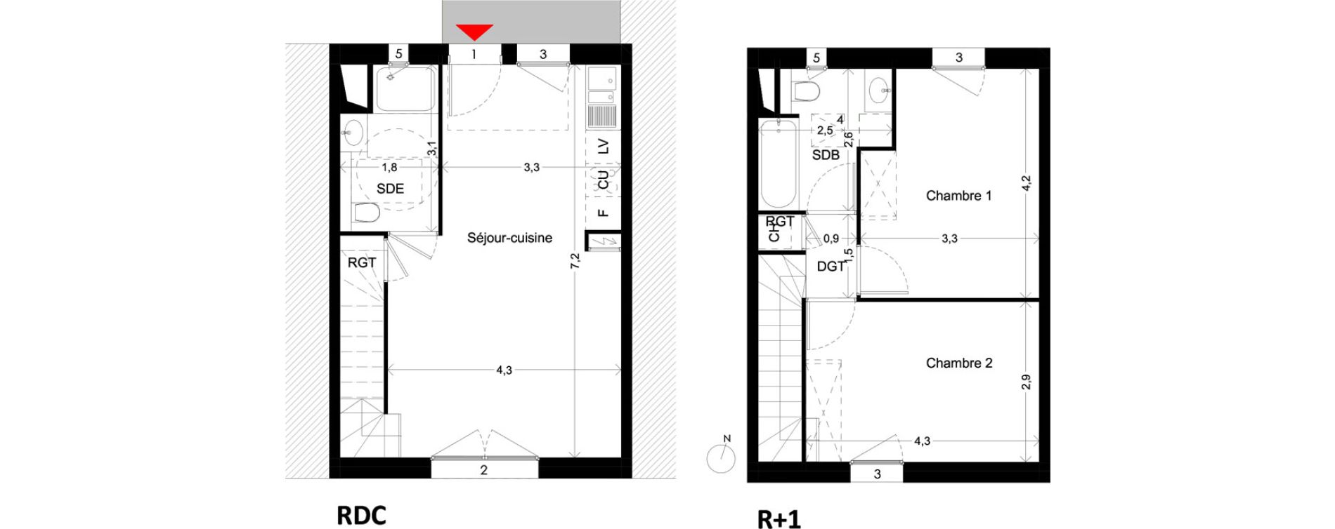 Duplex T3 de 66,00 m2 &agrave; Villenave-D'Ornon Peyrehaut - carbonnieux - trigan
