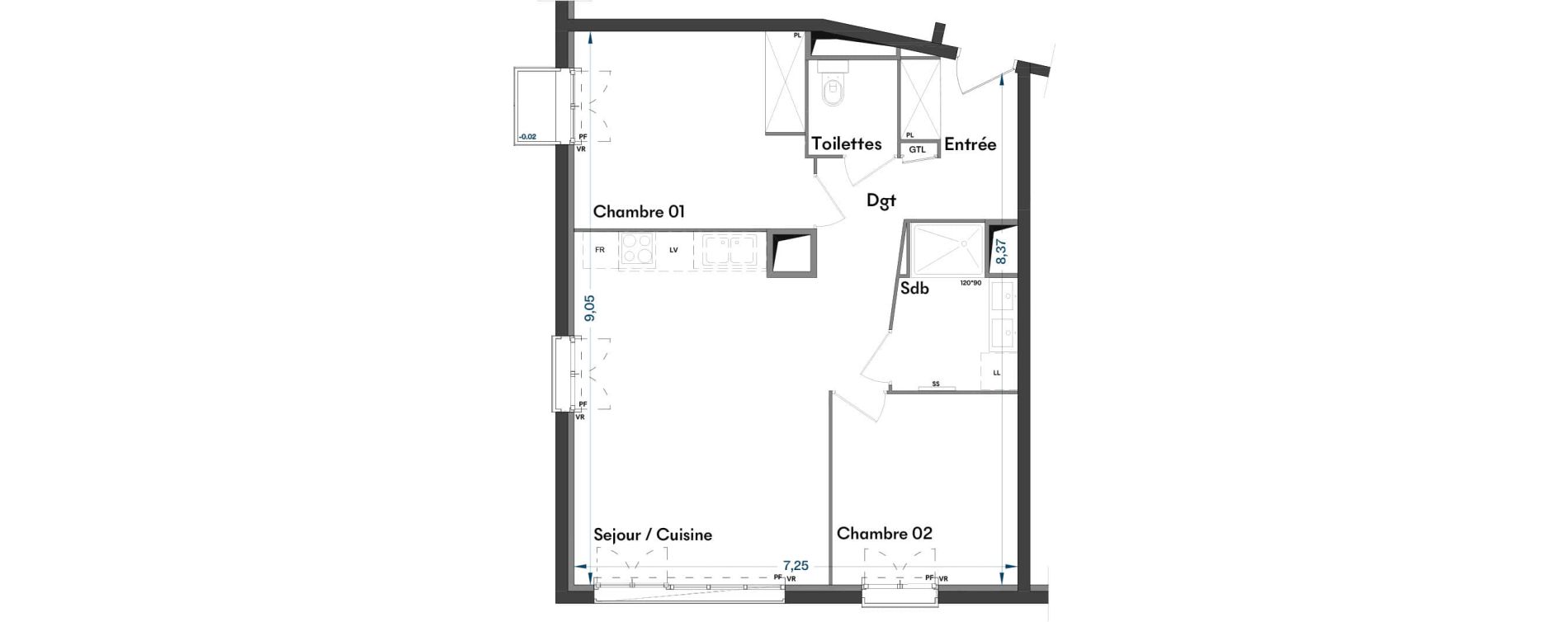 Appartement T3 de 61,59 m2 &agrave; Villenave-D'Ornon Centre