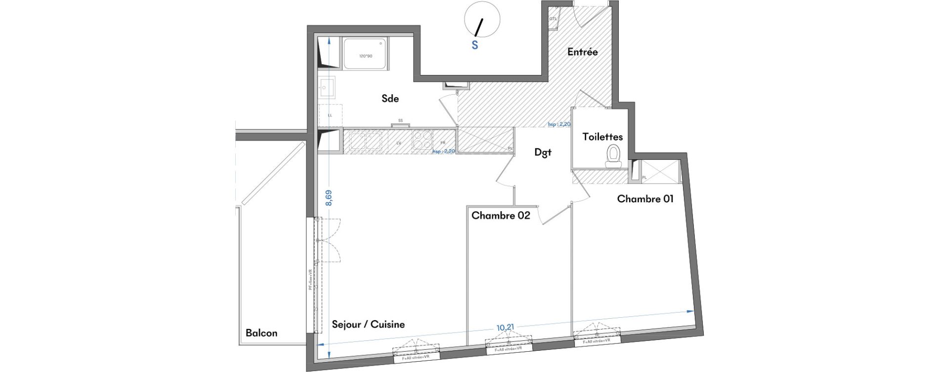 Appartement T3 de 70,03 m2 &agrave; Villenave-D'Ornon Centre