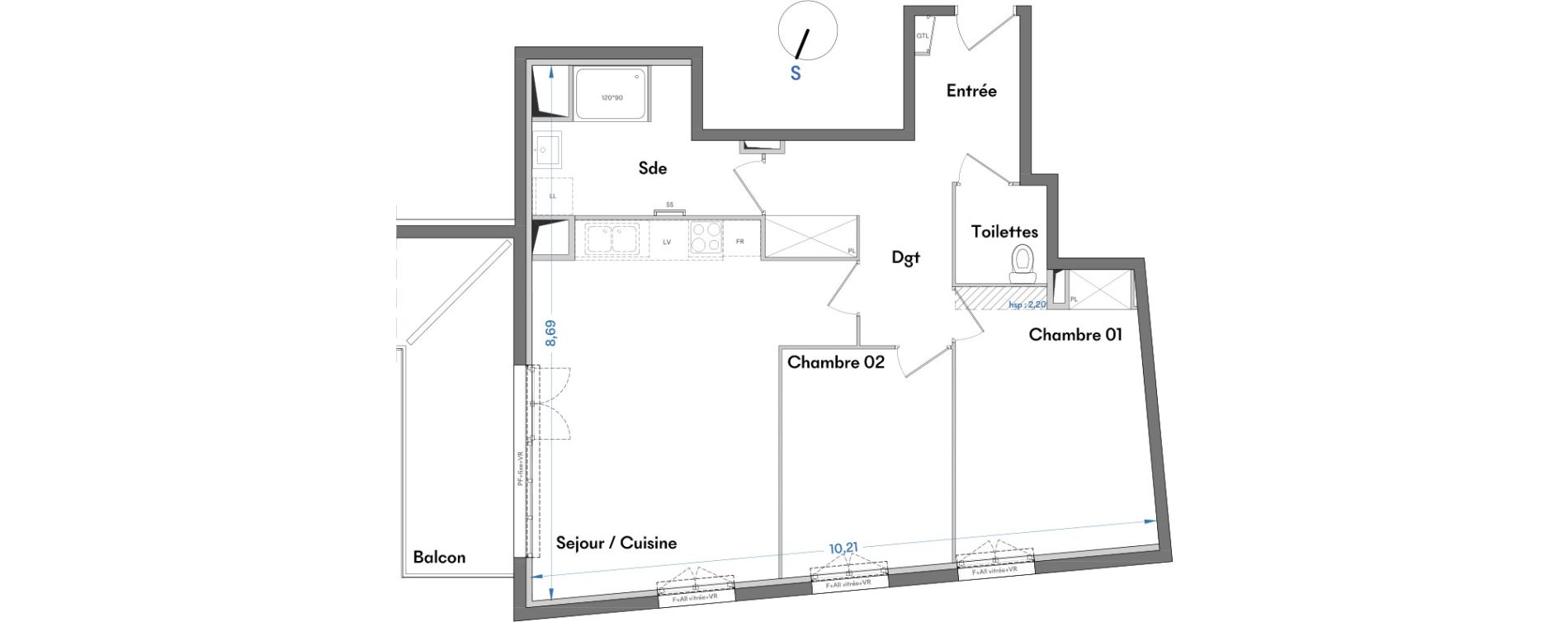 Appartement T3 de 70,03 m2 &agrave; Villenave-D'Ornon Centre