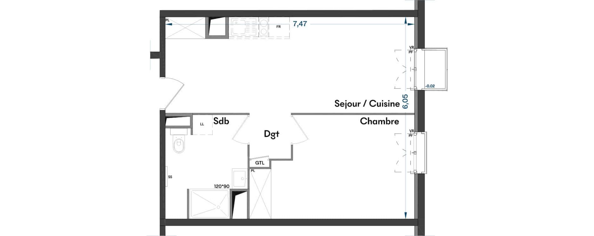 Appartement T2 de 43,25 m2 &agrave; Villenave-D'Ornon Centre