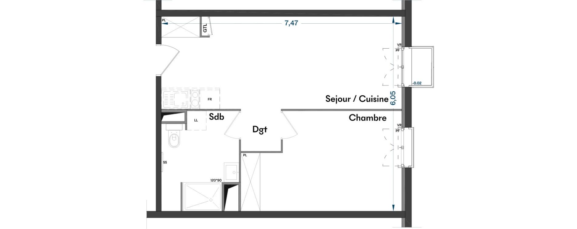 Appartement T2 de 43,69 m2 &agrave; Villenave-D'Ornon Centre