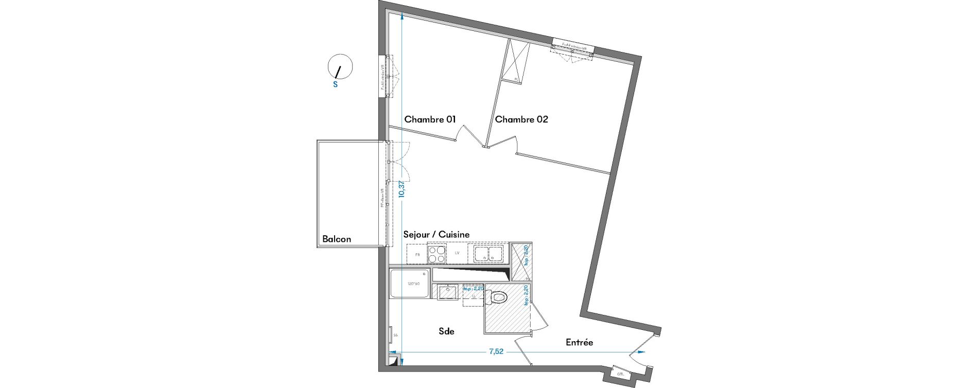Appartement T3 de 61,21 m2 &agrave; Villenave-D'Ornon Centre