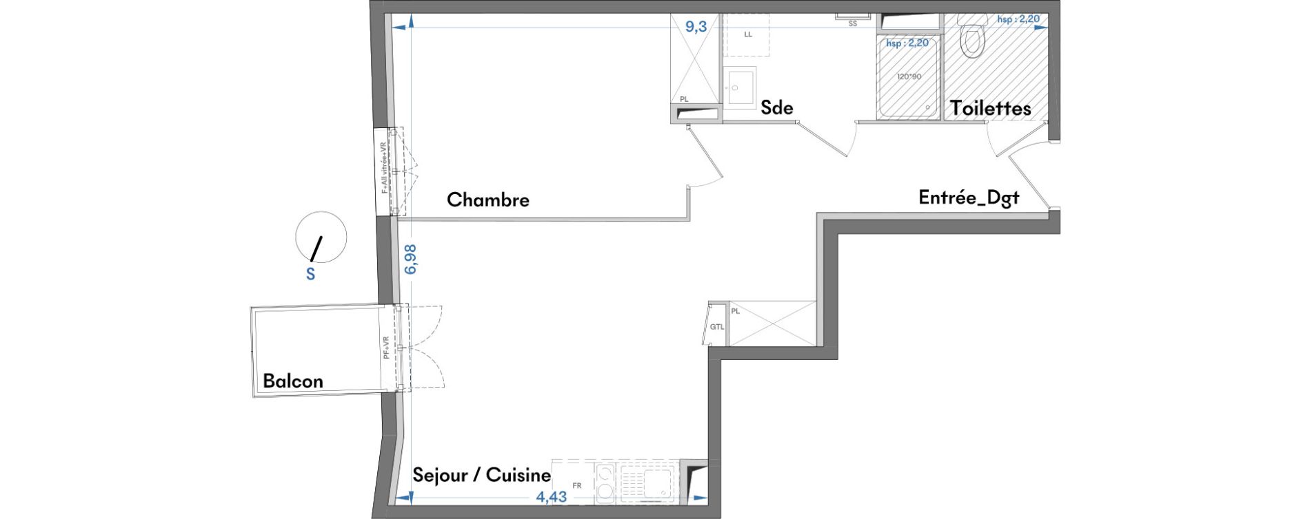 Appartement T2 de 45,81 m2 &agrave; Villenave-D'Ornon Centre