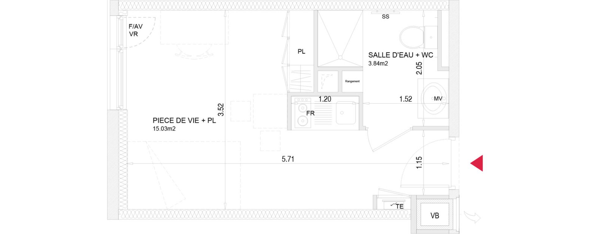 Appartement T1 meubl&eacute; de 18,87 m2 &agrave; Villenave-D'Ornon Croix de leysotte - chanteloiseau - saint-brie