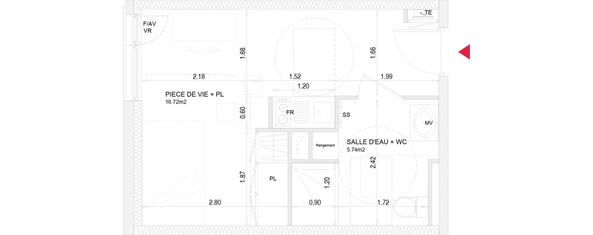 Appartement T1 meubl&eacute; de 22,46 m2 &agrave; Villenave-D'Ornon Croix de leysotte - chanteloiseau - saint-brie