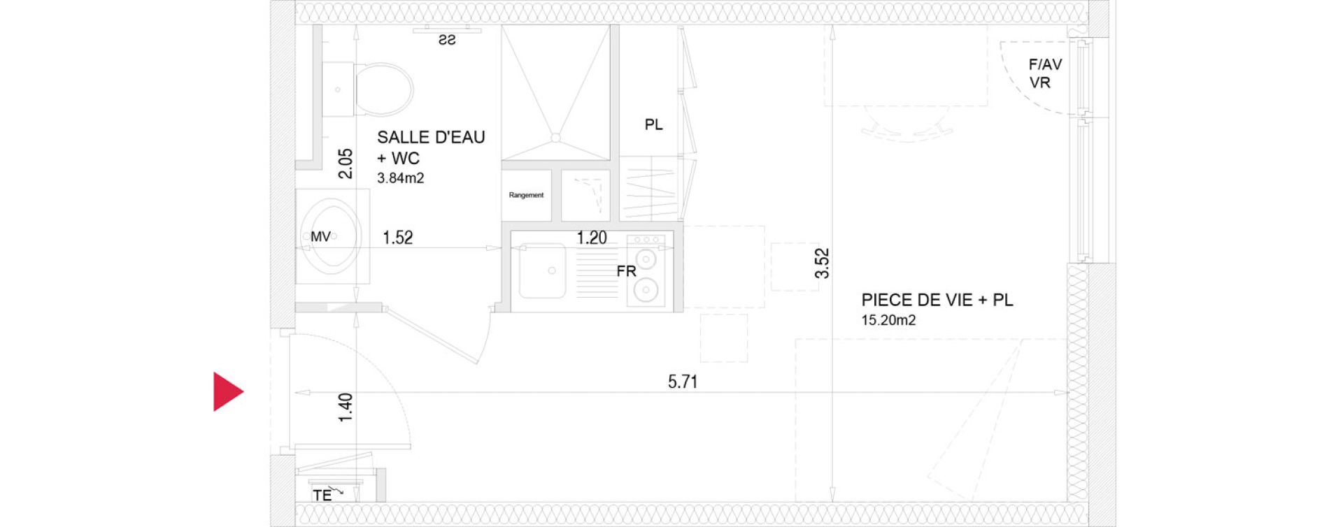 Appartement T1 meubl&eacute; de 19,04 m2 &agrave; Villenave-D'Ornon Croix de leysotte - chanteloiseau - saint-brie