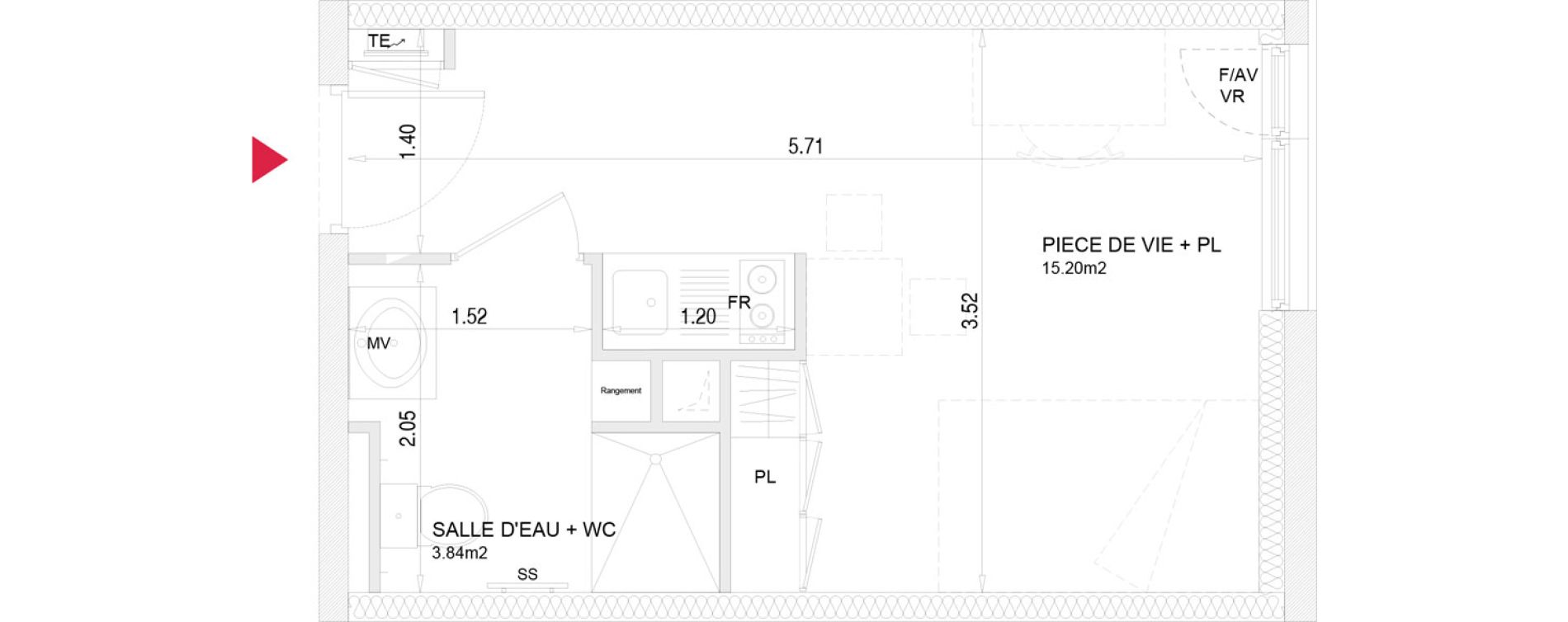 Appartement T1 meubl&eacute; de 19,04 m2 &agrave; Villenave-D'Ornon Croix de leysotte - chanteloiseau - saint-brie