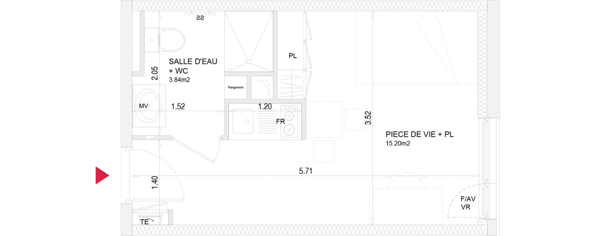 Appartement T1 meubl&eacute; de 19,04 m2 &agrave; Villenave-D'Ornon Croix de leysotte - chanteloiseau - saint-brie