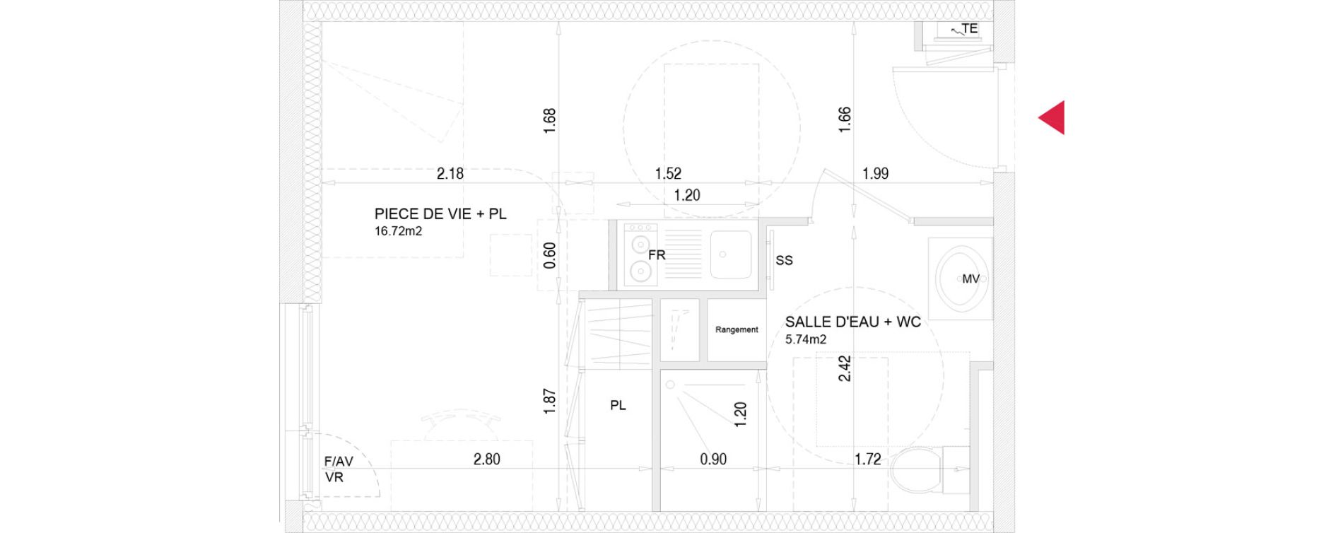 Appartement T1 meubl&eacute; de 22,46 m2 &agrave; Villenave-D'Ornon Croix de leysotte - chanteloiseau - saint-brie