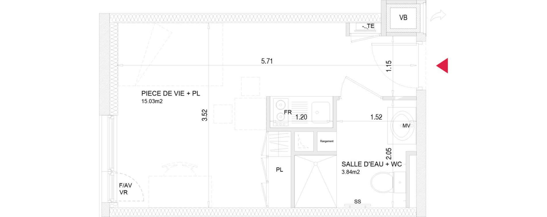 Appartement T1 meubl&eacute; de 18,87 m2 &agrave; Villenave-D'Ornon Croix de leysotte - chanteloiseau - saint-brie