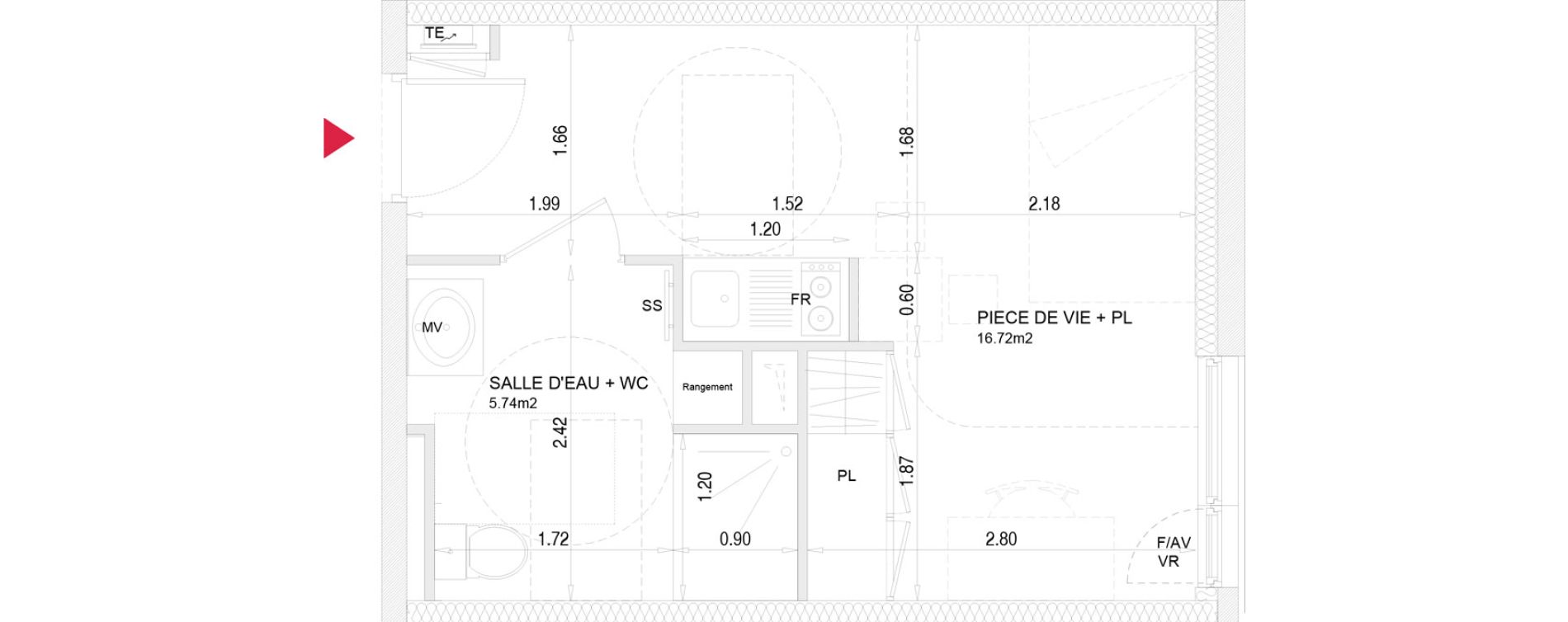 Appartement T1 meubl&eacute; de 22,46 m2 &agrave; Villenave-D'Ornon Croix de leysotte - chanteloiseau - saint-brie