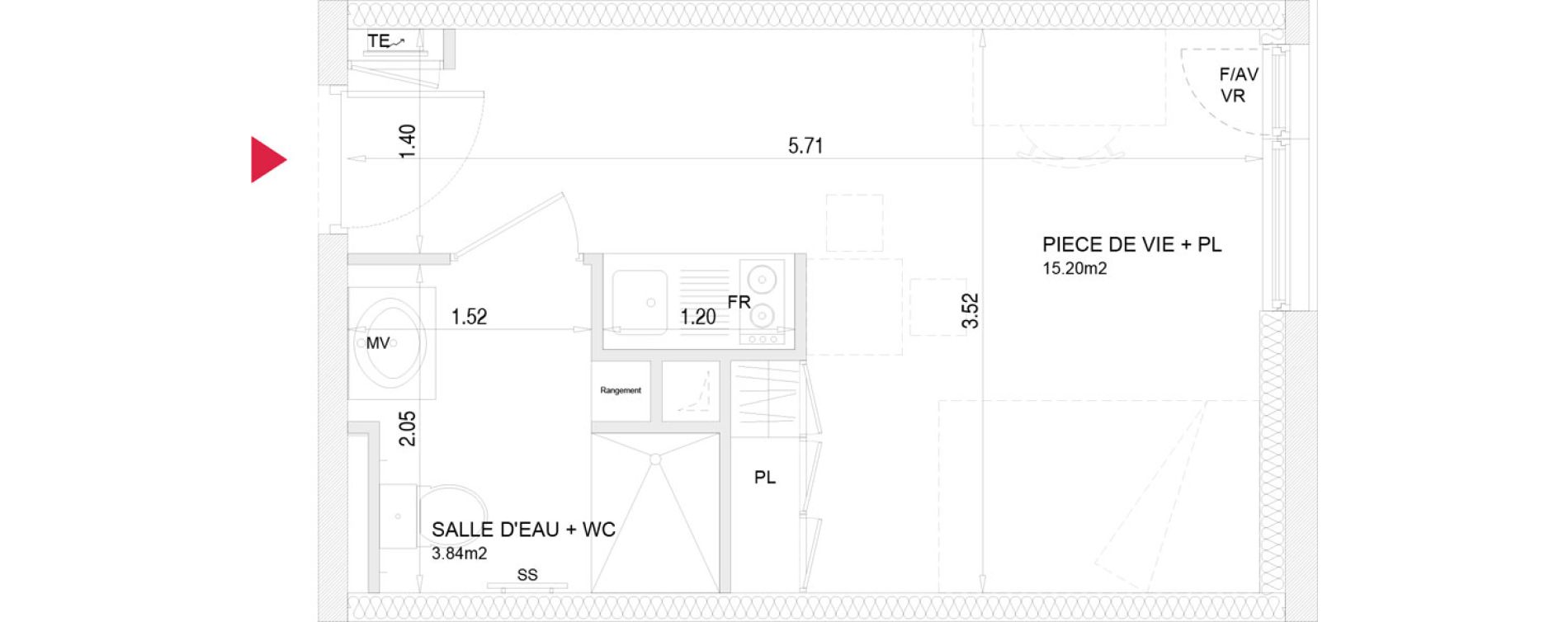 Appartement T1 meubl&eacute; de 19,04 m2 &agrave; Villenave-D'Ornon Croix de leysotte - chanteloiseau - saint-brie