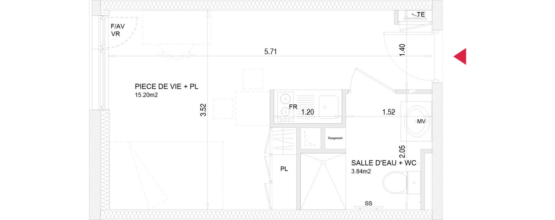 Appartement T1 meubl&eacute; de 19,04 m2 &agrave; Villenave-D'Ornon Croix de leysotte - chanteloiseau - saint-brie