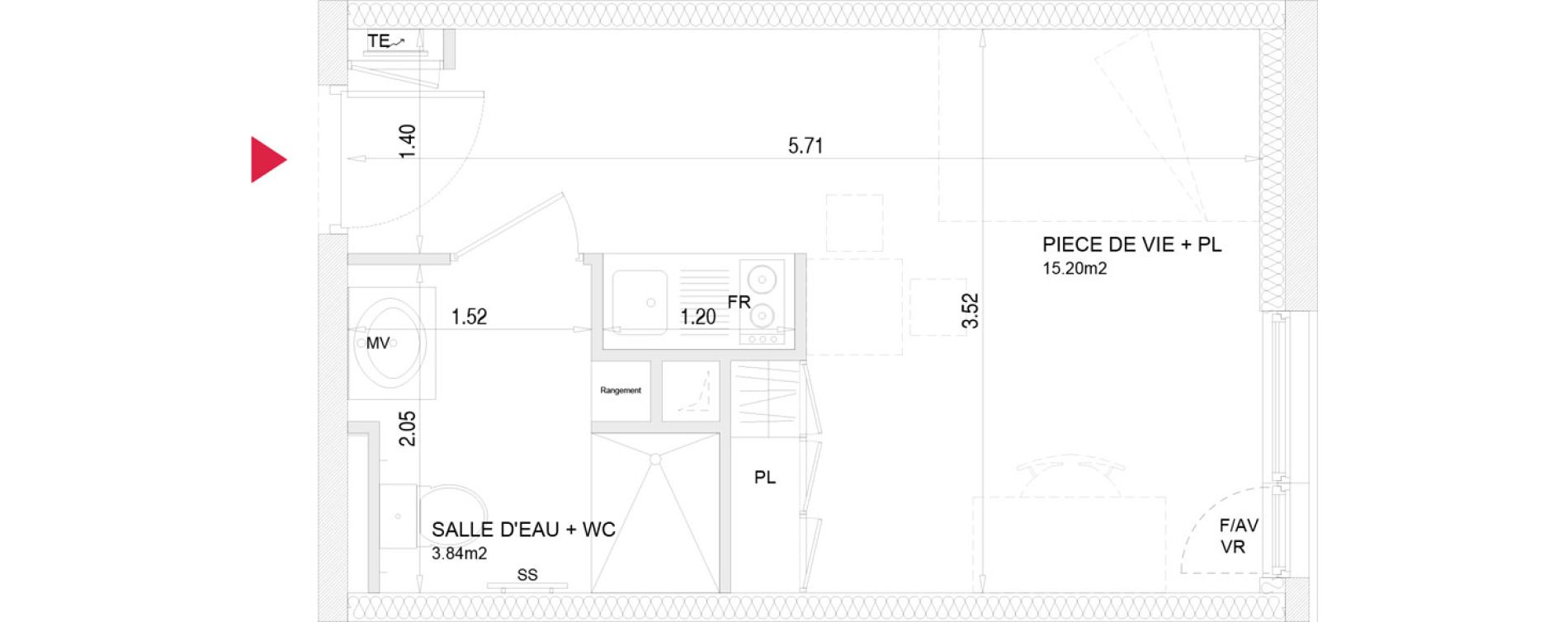 Appartement T1 meubl&eacute; de 19,04 m2 &agrave; Villenave-D'Ornon Croix de leysotte - chanteloiseau - saint-brie