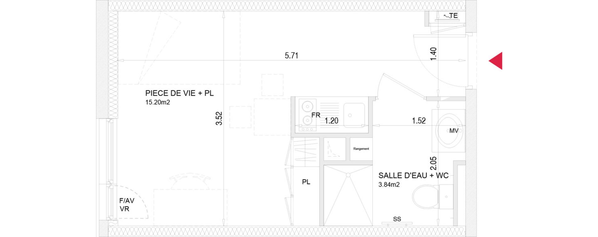 Appartement T1 meubl&eacute; de 19,04 m2 &agrave; Villenave-D'Ornon Croix de leysotte - chanteloiseau - saint-brie