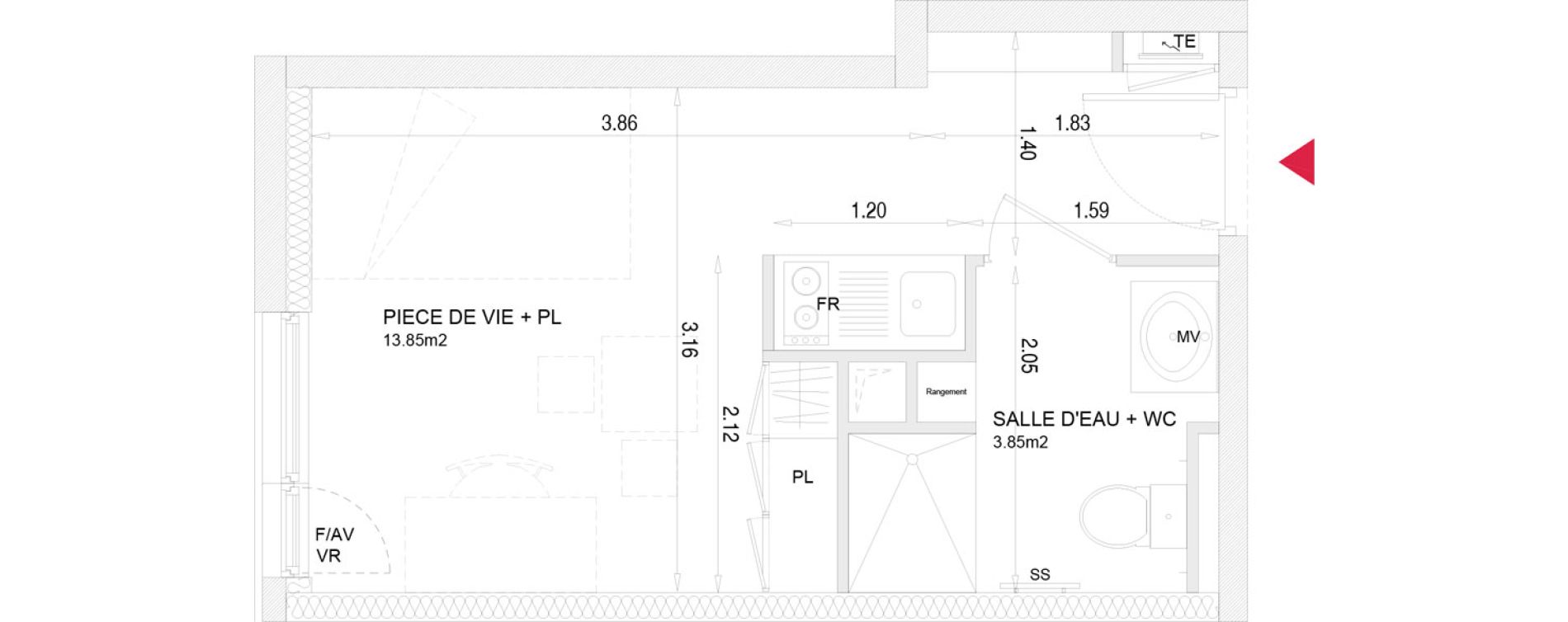 Appartement T1 meubl&eacute; de 17,70 m2 &agrave; Villenave-D'Ornon Croix de leysotte - chanteloiseau - saint-brie