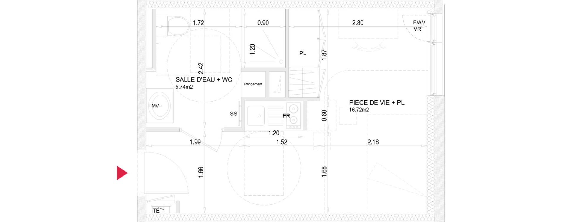 Appartement T1 meubl&eacute; de 22,46 m2 &agrave; Villenave-D'Ornon Croix de leysotte - chanteloiseau - saint-brie