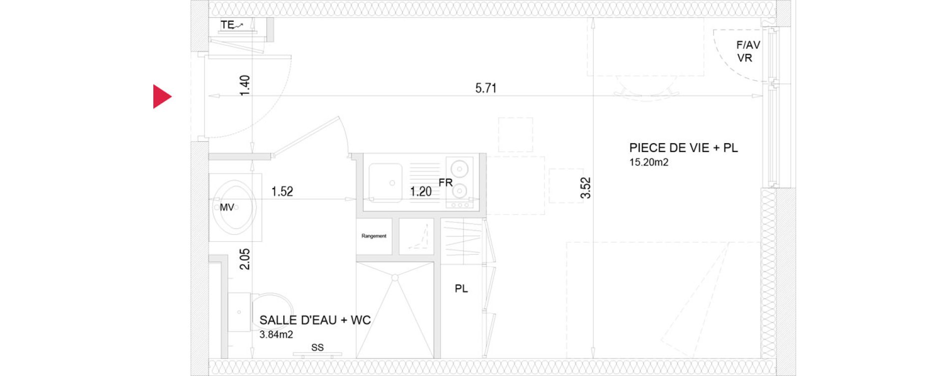 Appartement T1 meubl&eacute; de 19,04 m2 &agrave; Villenave-D'Ornon Croix de leysotte - chanteloiseau - saint-brie