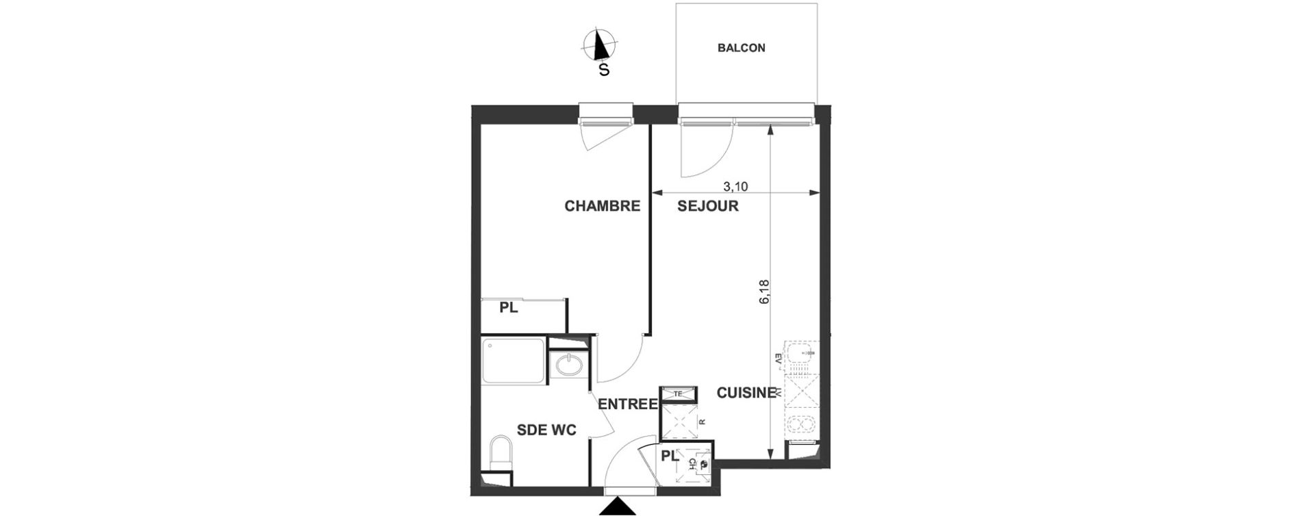 Appartement T2 de 39,19 m2 &agrave; Villenave-D'Ornon Le bocage