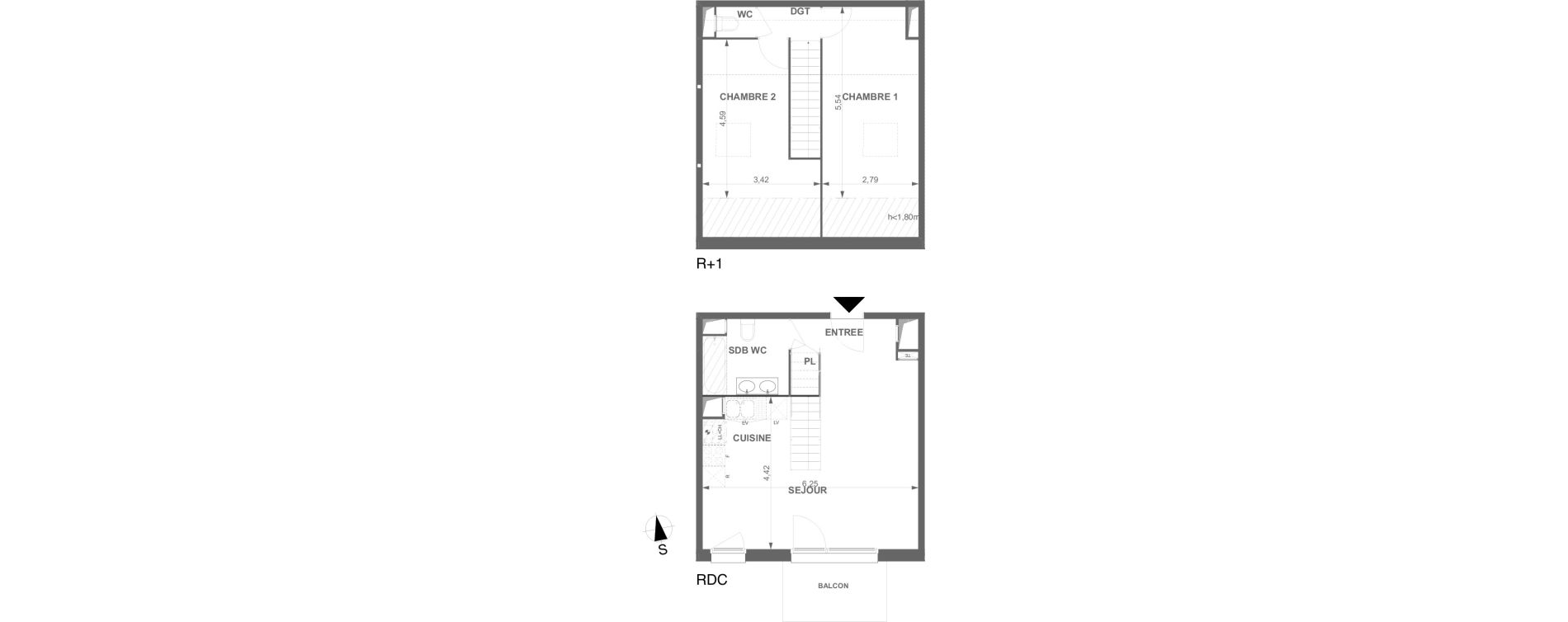 Duplex T3 de 67,82 m2 &agrave; Villenave-D'Ornon Le bocage