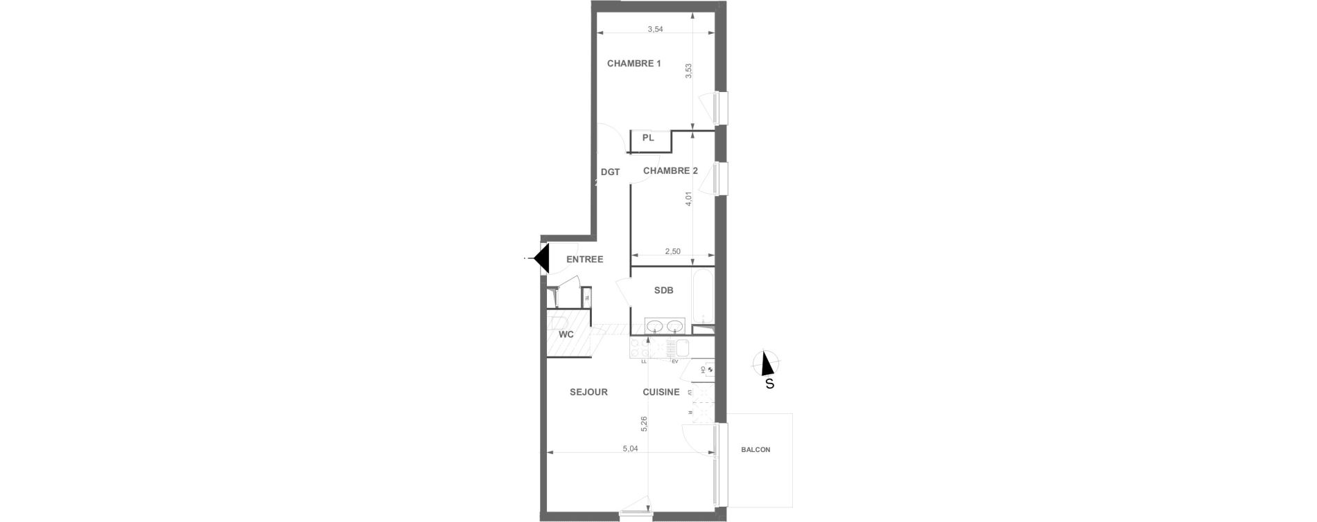 Appartement T3 de 62,71 m2 &agrave; Villenave-D'Ornon Le bocage
