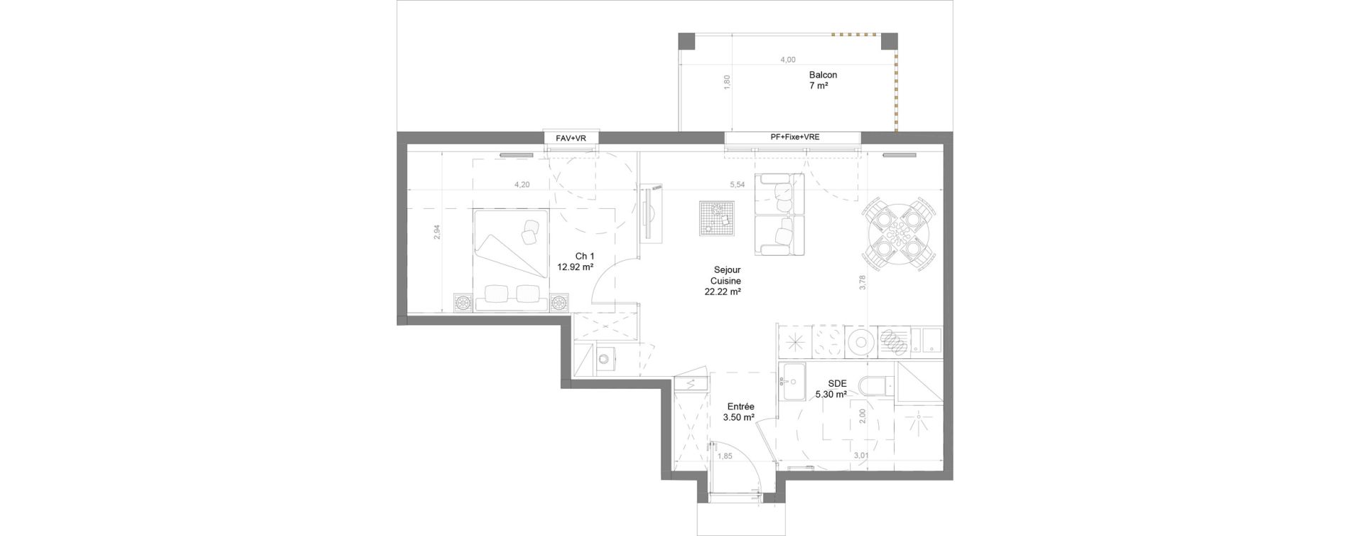 Appartement T2 de 43,94 m2 &agrave; Couzeix Centre