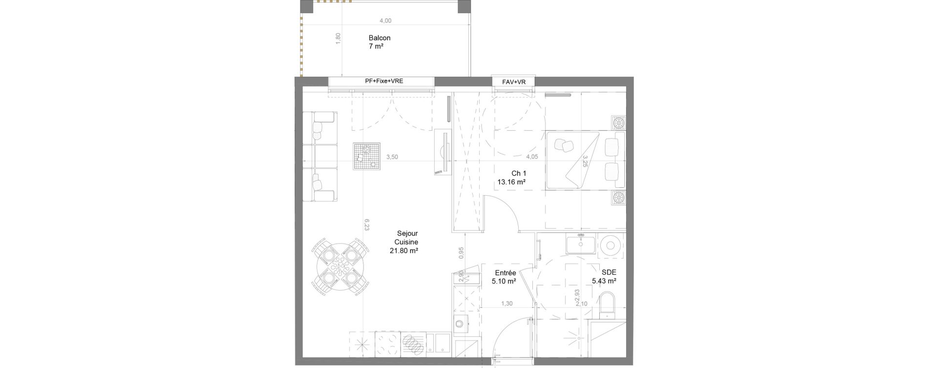 Appartement T2 de 45,49 m2 &agrave; Couzeix Centre