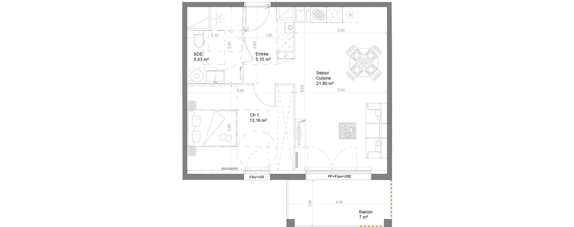 Appartement T2 de 45,49 m2 &agrave; Couzeix Centre