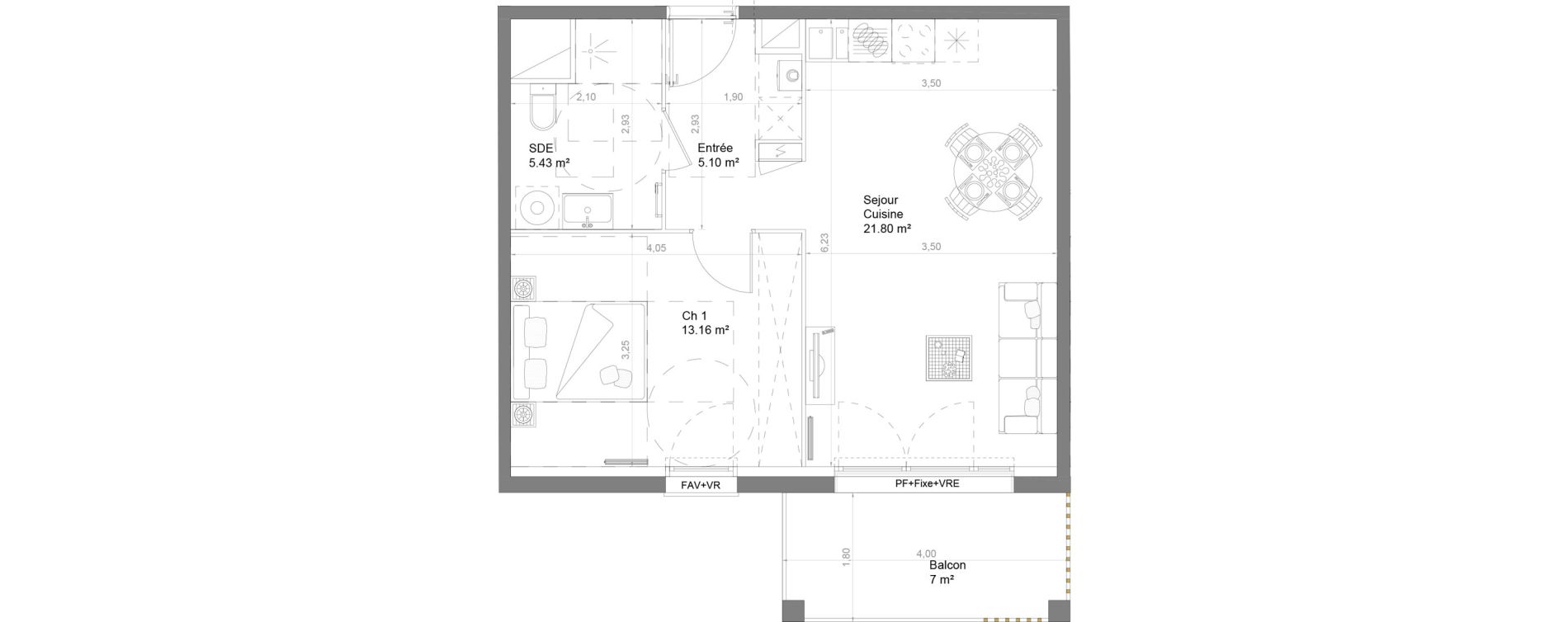 Appartement T2 de 45,49 m2 &agrave; Couzeix Centre