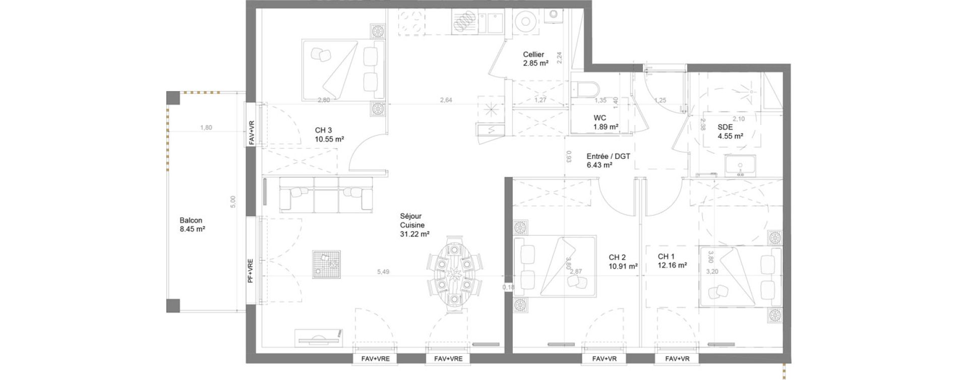Appartement T4 de 80,56 m2 &agrave; Couzeix Centre