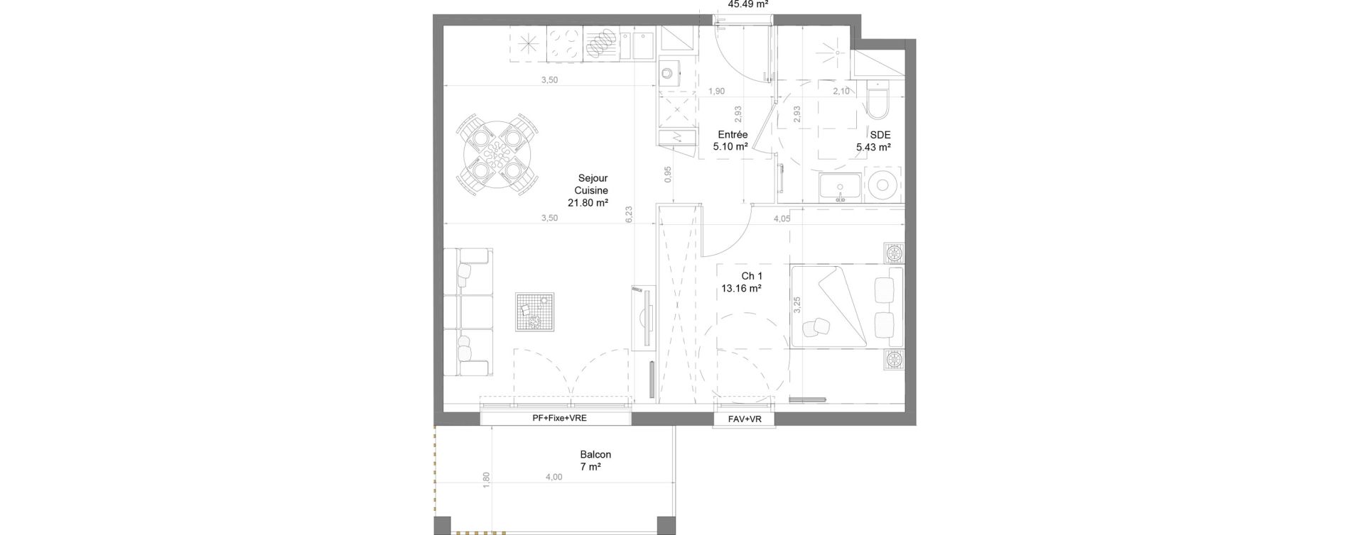 Appartement T2 de 45,49 m2 &agrave; Couzeix Centre