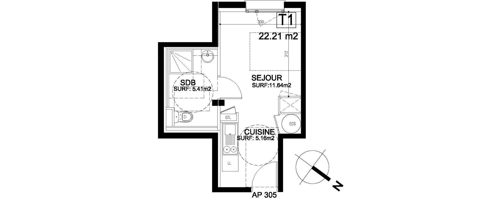Appartement T1 de 22,21 m2 &agrave; Limoges Centre