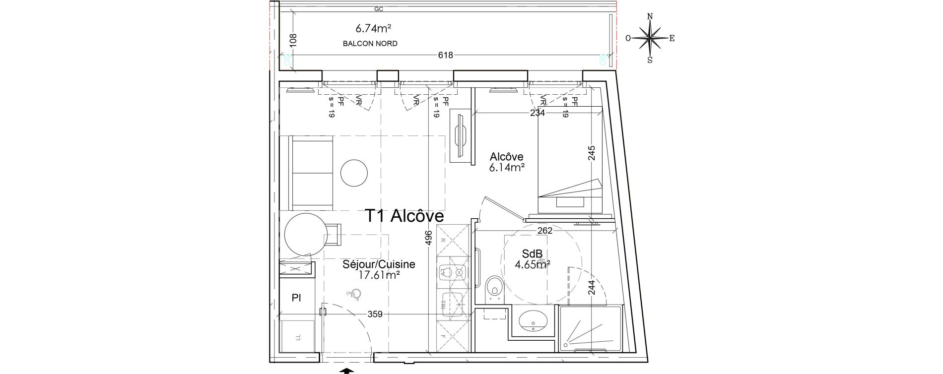 Appartement T1 bis de 28,40 m2 &agrave; Limoges Benedictins