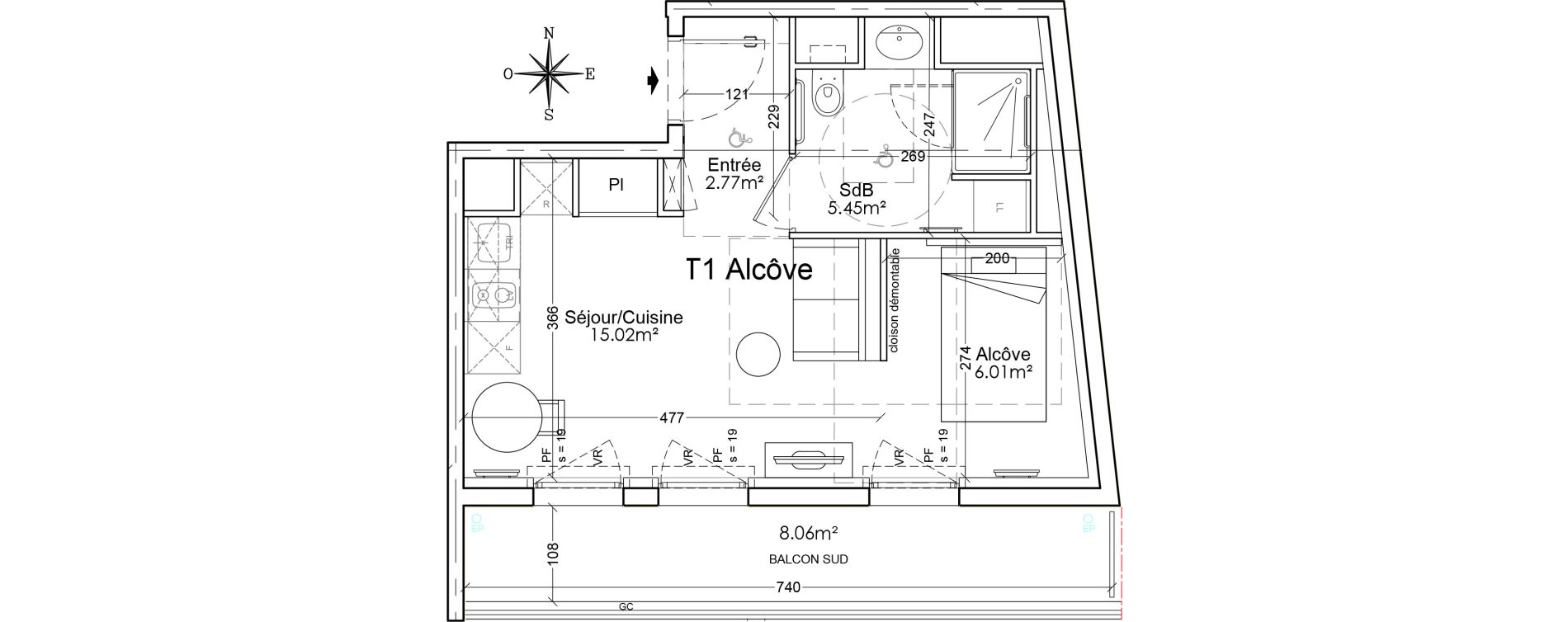 Appartement T1 bis de 29,25 m2 &agrave; Limoges Benedictins