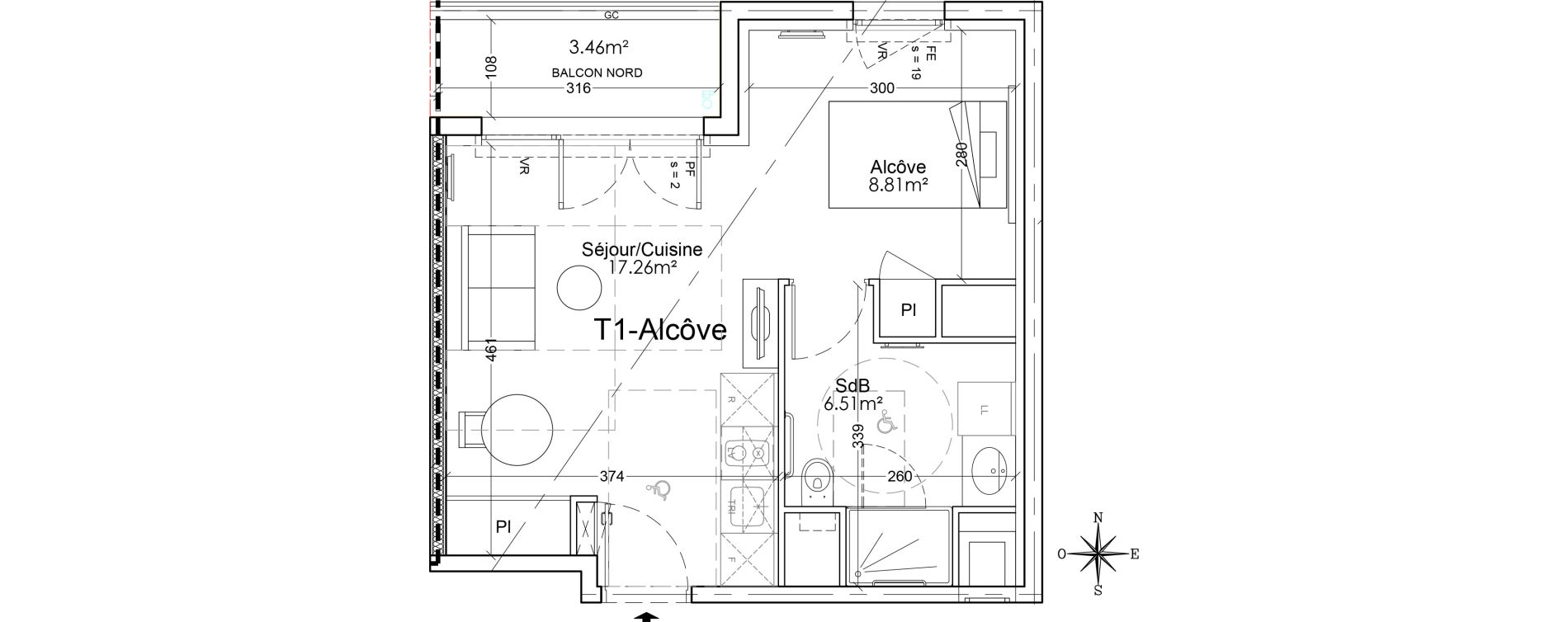Appartement T1 bis de 32,58 m2 &agrave; Limoges Benedictins